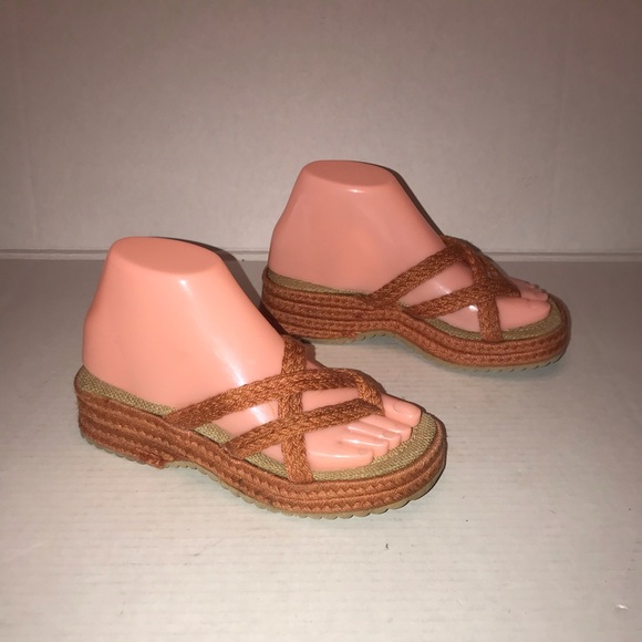 Vtg 90s Y2K Classified Orange Raffia Jute Hemp Platform Sandals - Picture 3 of 10